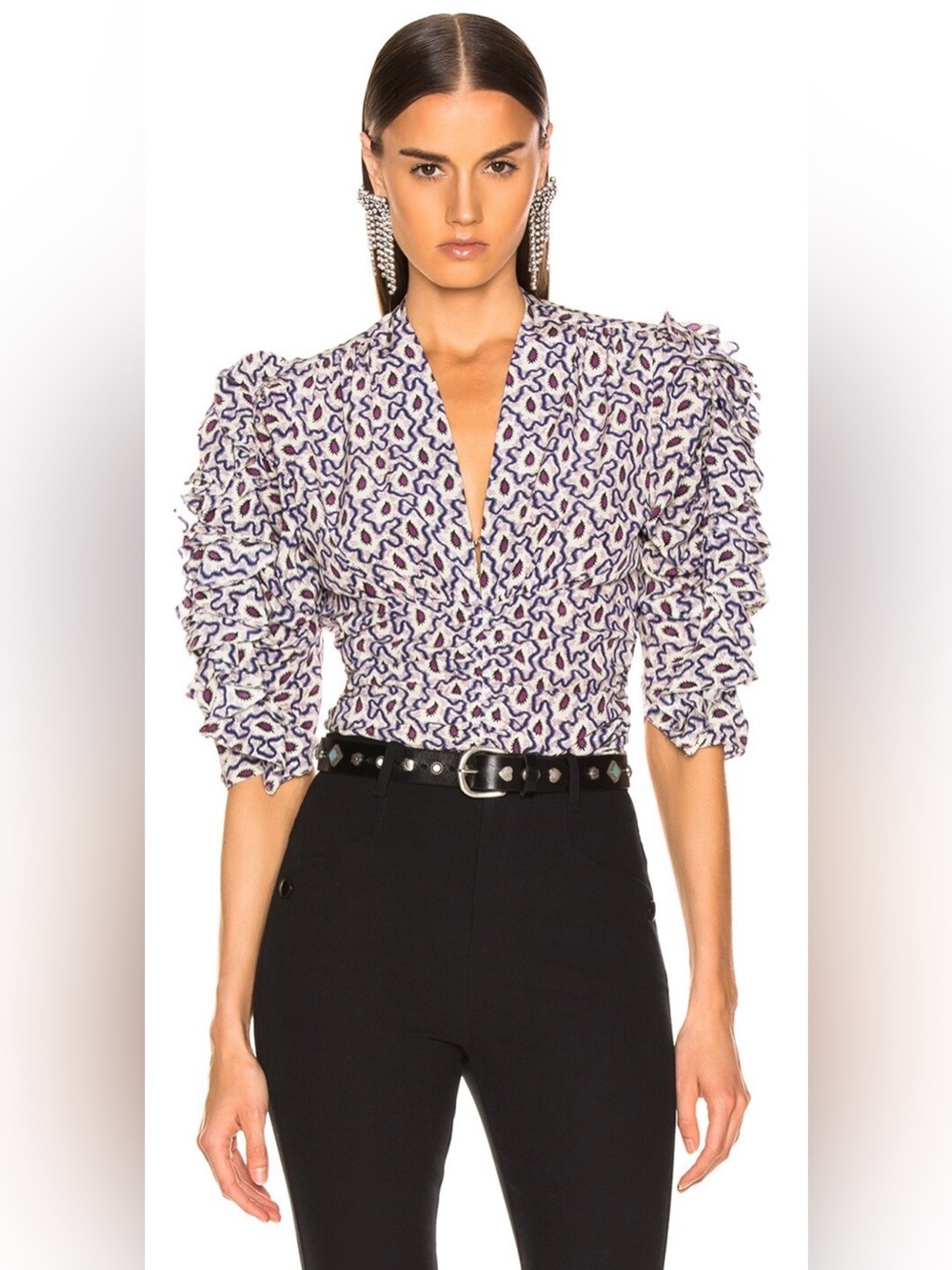 Isabel Marant Andora Silk Blouse Top in Blue Abstract Print size FR 42 / US 8/10